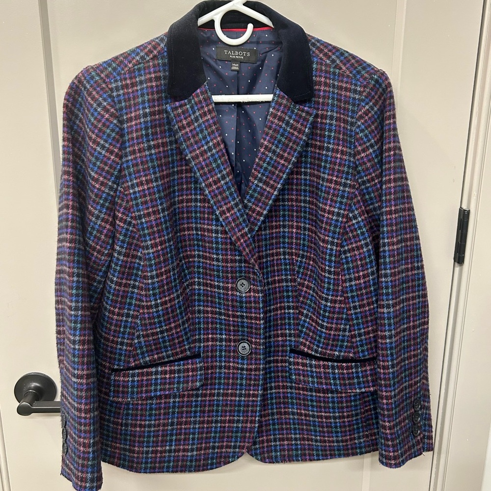 Talbots Women's Plaid Blazer - Multicolor with Dark Collar